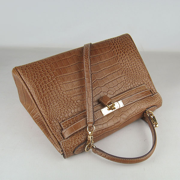 7A Replica Hermes Kelly 32cm Crocodile Veins Leather Bag Light Coffee 6108 - Click Image to Close